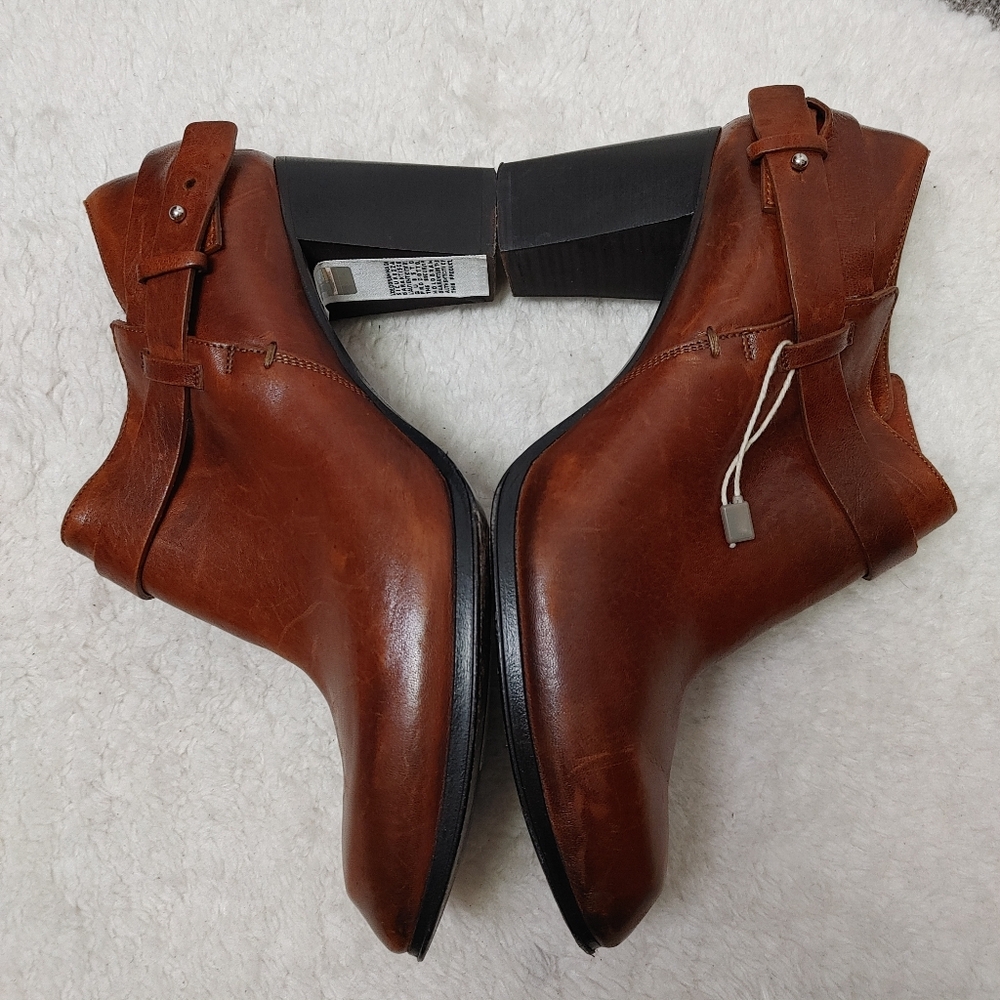 CNC Costume National Cognac Leather Ankle Booties with Buckle Strap - Picture 4 of 11